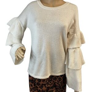 Women’s Cupio Cream color sweater, long sleeve with ruffle detail, size Small